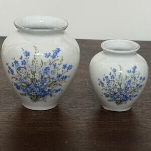 Forget Me Not Floral Porcelain Vase 2 Vases Blue White Floral Bouquet Home Decor
